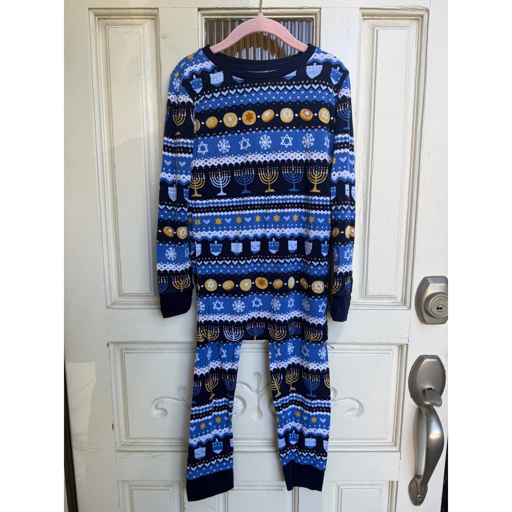 Little Sleepies Hanukkah Festival of Lights Bamboo Pajama Set Blue Kids Size 7/8